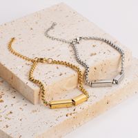 304 Stainless Steel 18K Gold Plated Basic Simple Style Commute Plating Geometric Rectangle Bracelets main image 3