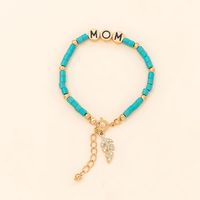 MAMA Simple Style Letter Leaves 201 Stainless Steel Alloy Agate Beaded Inlay Zircon Gold Plated Mother'S Day Women's Bracelets main image 4