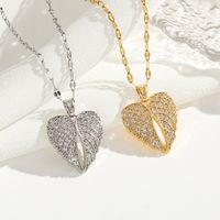 Wholesale Exaggerated Shiny Heart Shape Wings Titanium Steel Copper Inlay Zircon Pendant Necklace main image 1