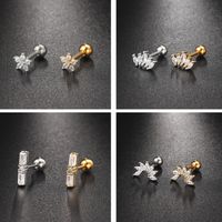 1 Piece IG Style Elegant Modern Style Geometric Flower Inlay 304 Stainless Steel Copper Zircon 18K Gold Plated Ear Studs Cartilage Earrings main image 1