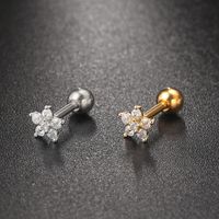 1 Piece IG Style Elegant Modern Style Geometric Flower Inlay 304 Stainless Steel Copper Zircon 18K Gold Plated Ear Studs Cartilage Earrings main image 3