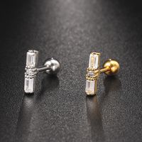 1 Piece IG Style Elegant Modern Style Geometric Flower Inlay 304 Stainless Steel Copper Zircon 18K Gold Plated Ear Studs Cartilage Earrings main image 5