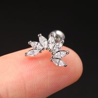 1 Piece IG Style Elegant Modern Style Geometric Flower Inlay 304 Stainless Steel Copper Zircon 18K Gold Plated Ear Studs Cartilage Earrings sku image 4