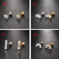 1 Piece IG Style Elegant Modern Style Geometric Flower Inlay 304 Stainless Steel Copper Zircon 18K Gold Plated Ear Studs Cartilage Earrings main image 8