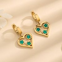 1 Pair Sweet Shiny Heart Shape Flower Hollow Out Inlay Titanium Steel Acrylic 18K Gold Plated Drop Earrings main image 4