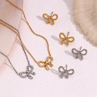 304 Stainless Steel 18K Gold Plated Sweet Simple Style Classic Style Plating Bow Knot Earrings Necklace main image 5