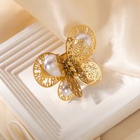 Elegant Vintage Style Lady Butterfly 304 Stainless Steel Gold Plated Artificial Pearls Open Rings In Bulk main image 1