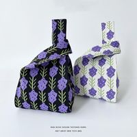 Women's Medium Knit Plaid Flower Classic Style Square Open Handbag main image 3
