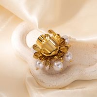 Elegant Lady Classic Style Flower 304 Stainless Steel Gold Plated Artificial Pearls Open Rings In Bulk main image 5