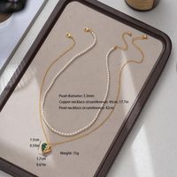 Elegant Wedding Pastoral Heart Shape Artificial Pearl Brass Beaded Inlay Natural Stone Zircon 18K Gold Plated Women's Earrings Necklace main image 2