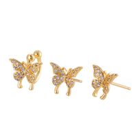 3 Pieces Set Ear Cartilage Rings & Studs Simple Style Classic Style Butterfly Copper Inlay Zircon Ear Cartilage Rings & Studs sku image 1