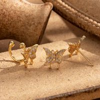 3 Pieces Set Ear Cartilage Rings & Studs Simple Style Classic Style Butterfly Copper Inlay Zircon Ear Cartilage Rings & Studs main image 4
