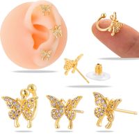 3 Pieces Set Ear Cartilage Rings & Studs Simple Style Classic Style Butterfly Copper Inlay Zircon Ear Cartilage Rings & Studs main image 1