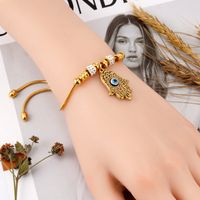 304 Stainless Steel 18K Gold Plated Simple Style Hollow Out Inlay Hand Of Fatima Eye Bracelets main image 1