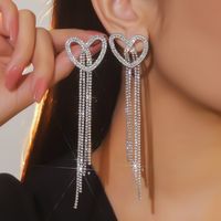 1 Pair IG Style Elegant Lady Letter Tassel Heart Shape Inlay Copper Alloy Rhinestones Drop Earrings sku image 3