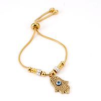 304 Stainless Steel 18K Gold Plated Simple Style Hollow Out Inlay Hand Of Fatima Eye Bracelets sku image 2