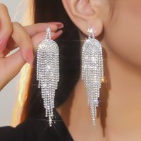1 Pair Elegant Lady Bridal Tassel Inlay Copper Alloy Rhinestones Drop Earrings sku image 3