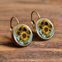 1 Pair Retro Classic Style Sunflower Inlay Alloy Glass Drop Earrings main image 5