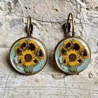 1 Pair Retro Classic Style Sunflower Inlay Alloy Glass Drop Earrings main image 4
