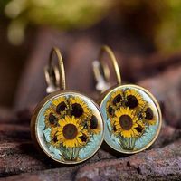 1 Pair Retro Classic Style Sunflower Inlay Alloy Glass Drop Earrings main image 3