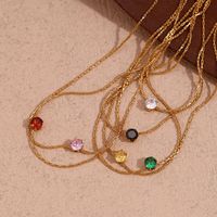 304 Stainless Steel 18K Gold Plated Simple Style Classic Style Plating Inlay Round Zircon Necklace main image 1