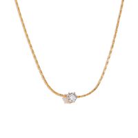 304 Stainless Steel 18K Gold Plated Simple Style Classic Style Plating Inlay Round Zircon Necklace sku image 5