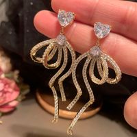 1 Pair Luxurious Classic Style Mermaid Floral Bow Knot Plating Inlay Synthetics Lace Brass Zircon 14K Gold Plated Drop Earrings main image 2