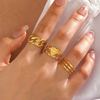 Vintage Style Heart Shape Lines 304 Stainless Steel 18K Gold Plated Open Rings In Bulk sku image 1