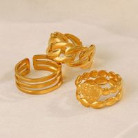 Vintage Style Heart Shape Lines 304 Stainless Steel 18K Gold Plated Open Rings In Bulk main image 1