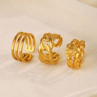 Vintage Style Heart Shape Lines 304 Stainless Steel 18K Gold Plated Open Rings In Bulk main image 7