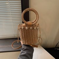 Women's Medium Straw Solid Color Vacation Beach String Straw Bag main image video