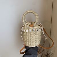 Women's Medium Straw Solid Color Vacation Beach String Straw Bag main image 3