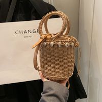 Women's Medium Straw Solid Color Vacation Beach String Straw Bag main image 5