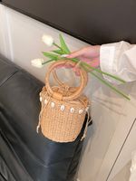 Women's Medium Straw Solid Color Vacation Beach String Straw Bag main image 9