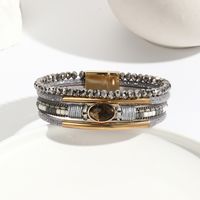 Ethnic Style Bohemian Geometric Pu Leather Copper Inlay Artificial Crystal Zircon Women's Bangle main image 10