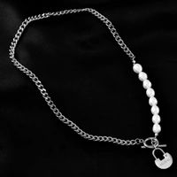 Fashion Cross Heart Shape Titanium Steel Pearl Chain Necklace 1 Piece sku image 4
