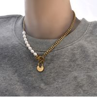 Fashion Cross Heart Shape Titanium Steel Pearl Chain Necklace 1 Piece sku image 5