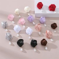 1 Pair Cute Lady Sweet Flower Artificial Pearl Cloth Ear Studs main image 1