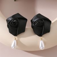 1 Paire Mignon Dame Sucré Fleur Perle Artificielle Chiffon Boucles D'Oreilles main image 6