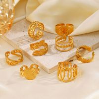 IG Style Leaves Solid Color Lines 304 Stainless Steel 18K Gold Plated Open Rings In Bulk main image 3