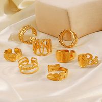 IG Style Leaves Solid Color Lines 304 Stainless Steel 18K Gold Plated Open Rings In Bulk main image 5