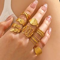 IG Style Leaves Solid Color Lines 304 Stainless Steel 18K Gold Plated Open Rings In Bulk main image 7