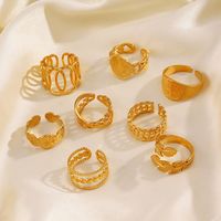 IG Style Leaves Solid Color Lines 304 Stainless Steel 18K Gold Plated Open Rings In Bulk main image 4