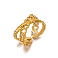 IG Style Leaves Solid Color Lines 304 Stainless Steel 18K Gold Plated Open Rings In Bulk main image 6