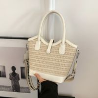 Femmes Moyen Paille Couleur Unie Vacances Style Classique Tisser Fermeture Éclair Sac À Main main image 2