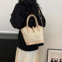 Femmes Moyen Paille Couleur Unie Vacances Style Classique Tisser Fermeture Éclair Sac À Main main image 5