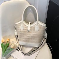 Women's Medium Straw Solid Color Vacation Classic Style Weave Zipper Tote Bag main image 4