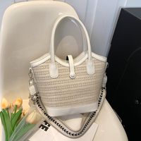 Women's Medium Straw Solid Color Vacation Classic Style Weave Zipper Tote Bag main image 7