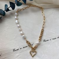 Fashion Cross Heart Shape Titanium Steel Pearl Chain Necklace 1 Piece sku image 6