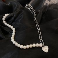 Fashion Cross Heart Shape Titanium Steel Pearl Chain Necklace 1 Piece sku image 8